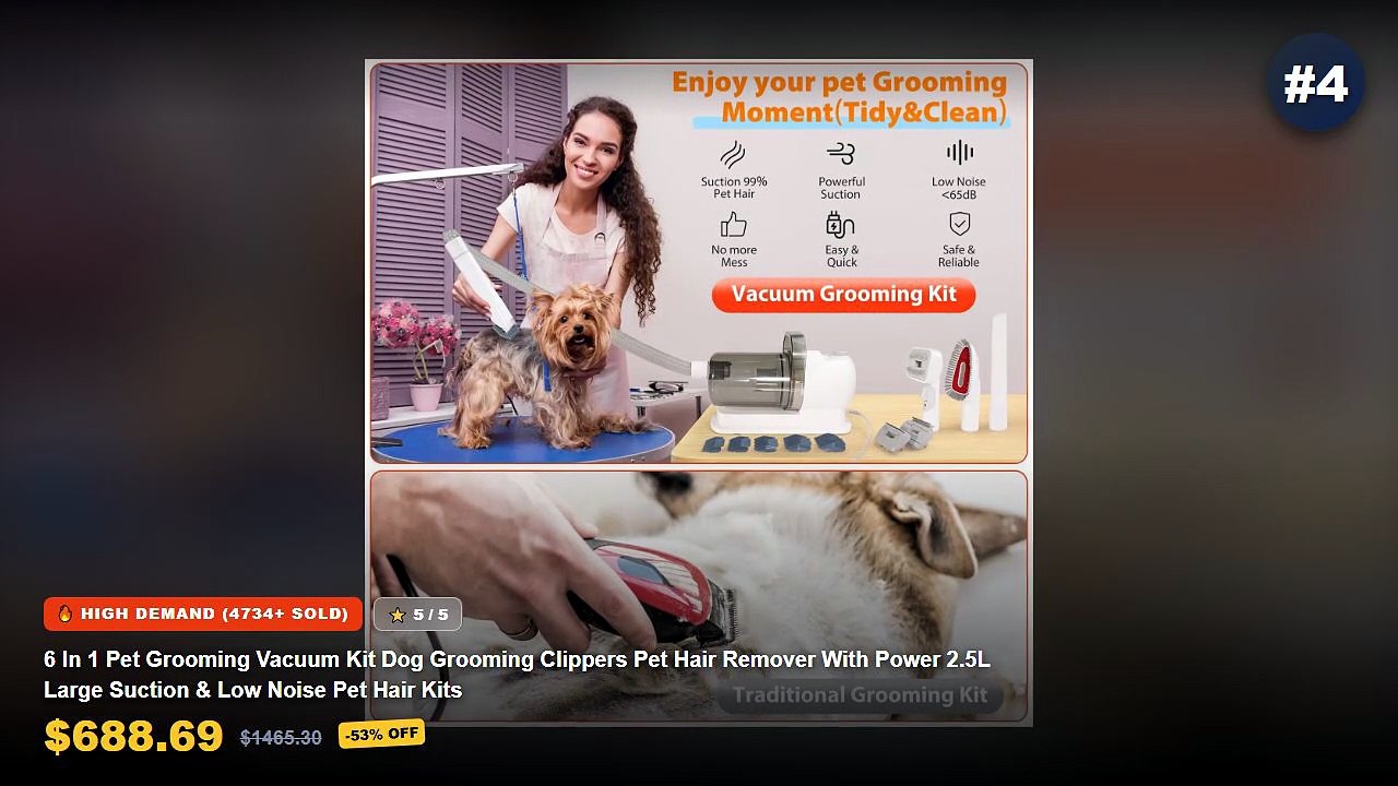 Pet Grooming Vacuum Kits For Shedding Hair: Top 5 Best Sellers - 6 In 1 Pet Grooming Vacuum Kit Dog Grooming Clippers Pe...