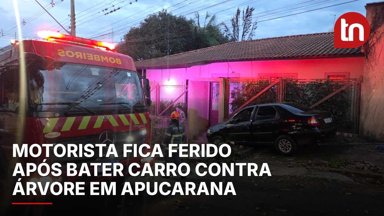 Motorista fica ferido após bater carro contra árvore em Apucarana