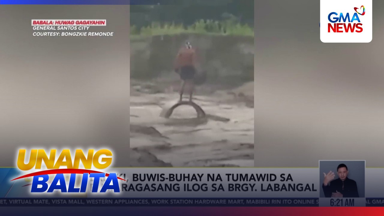 Lalaki, buwis-buhay na tumawid sa rumaragasang ilog sa Brgy. Labangal | Unang Balita