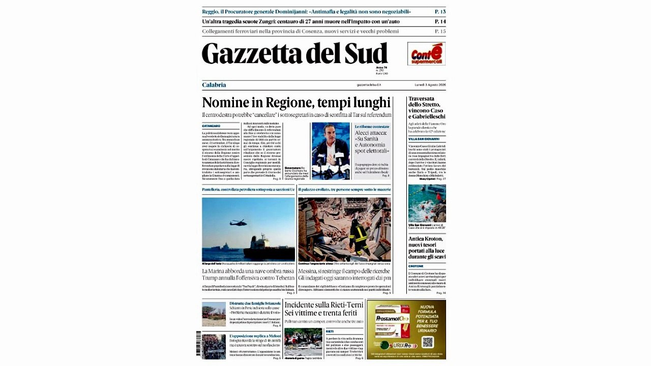 Rassegna stampa 03-08-2026 edizioni Calabria