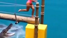 She actually crossed a river full of crocodiles! 🐊😱-848p