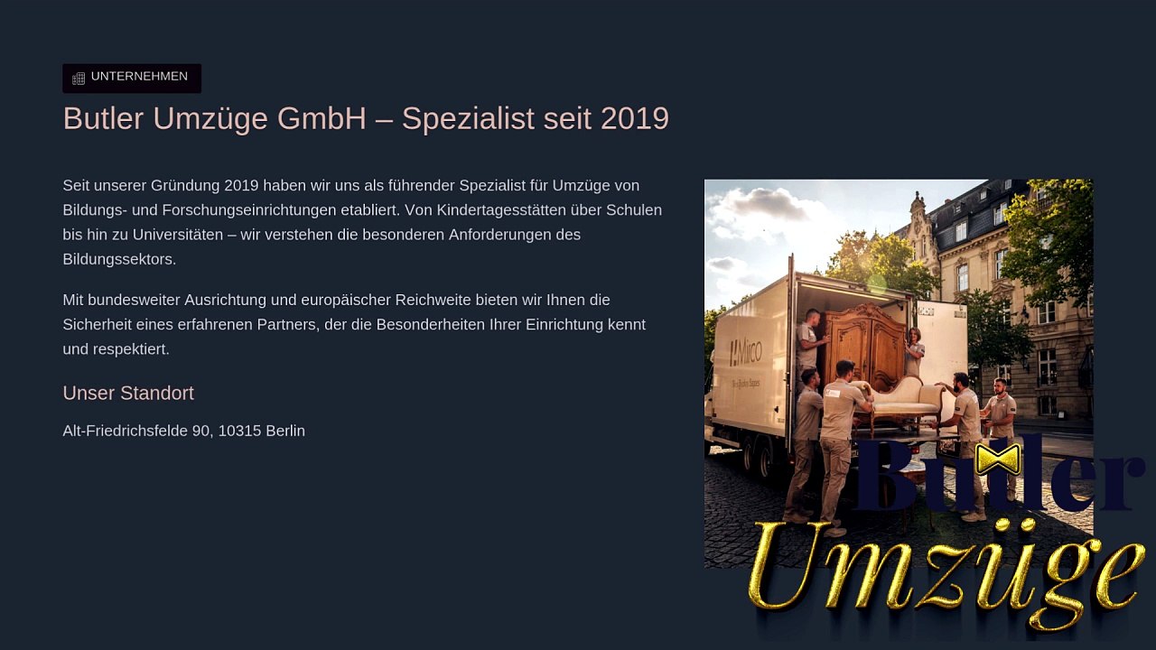 Spezialisierter Partner für Bildungseinrichtungen🚑Butler Umzüge GmbH📞Angebote für Umzug➡️Günstig