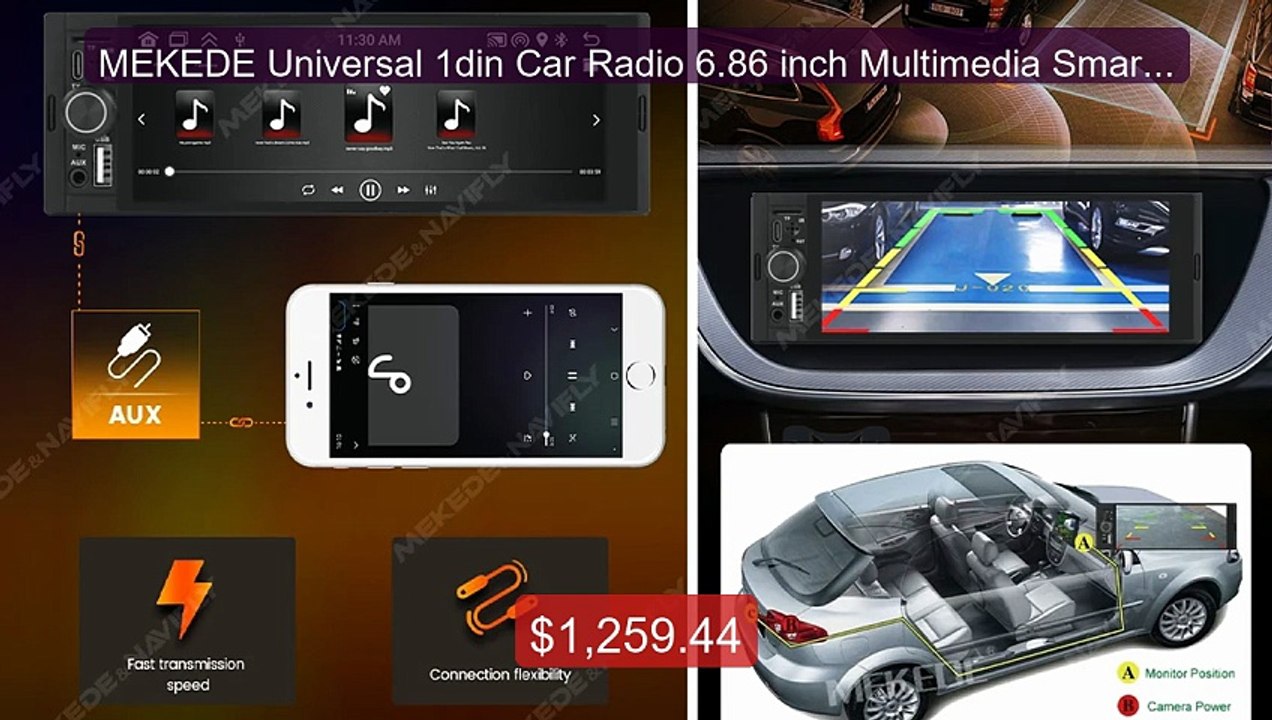 MEKEDE Universal 1din Car Radio 6.86 inch Multi...