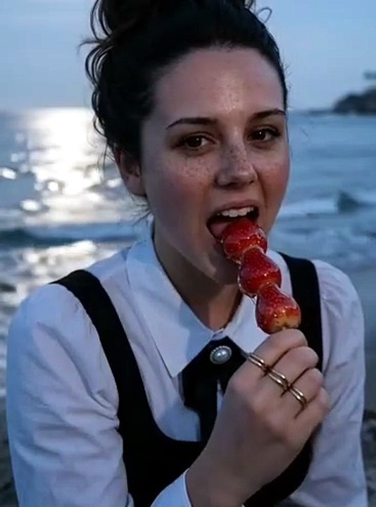 Girl Enjoys Tanghulu by the Beach 🍓 | Satisfying Crunchy Candy Fruit ASMR #shorts