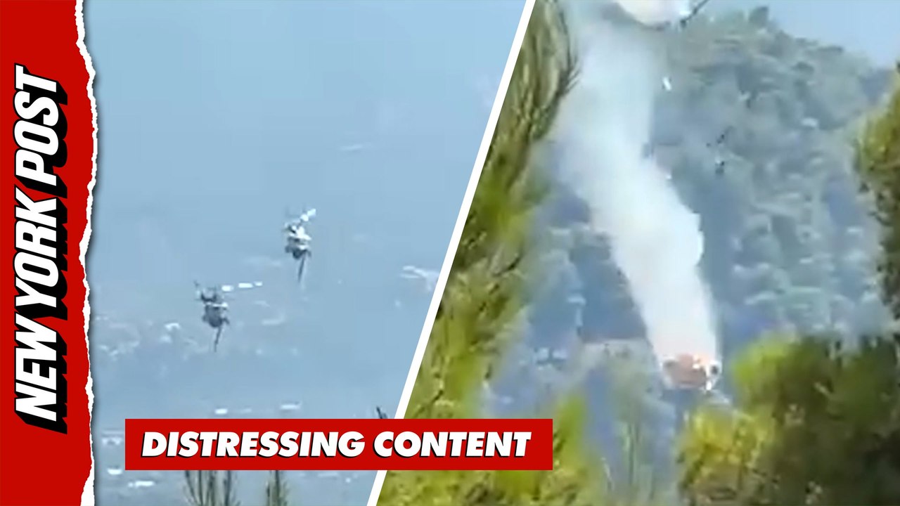 Terrifying moment firefighting helicopters collide mid-air in Greece