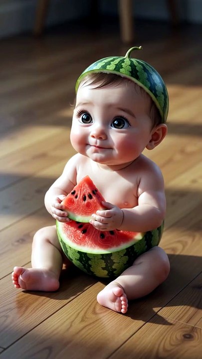 Cute Baby Watermelon Eating Watermelon | AI Animation