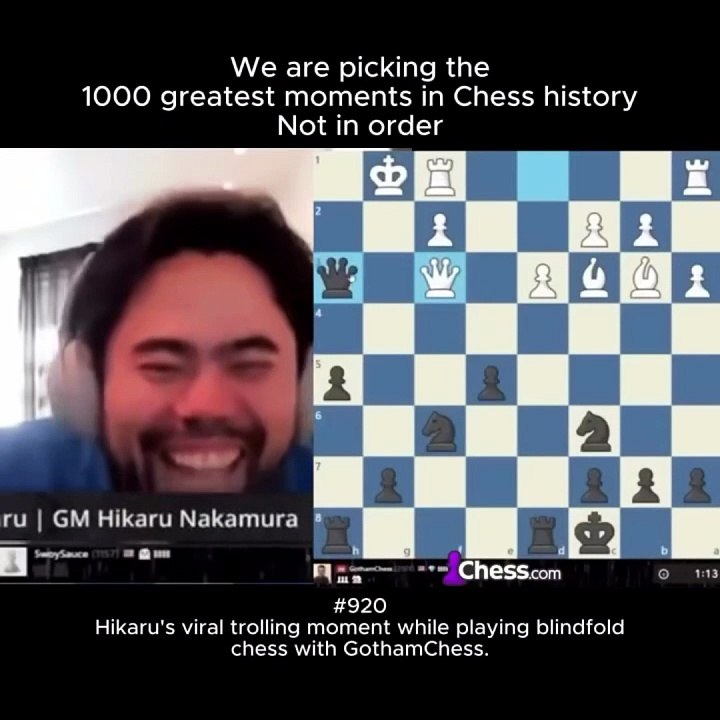 Hikaru's viral trolling moment while playing blindfold chess with Gotham Chess.