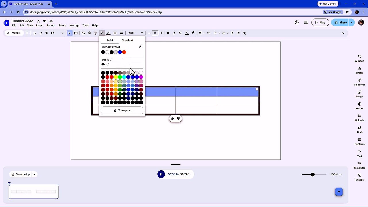 Google Vids 59 Inserting Tables