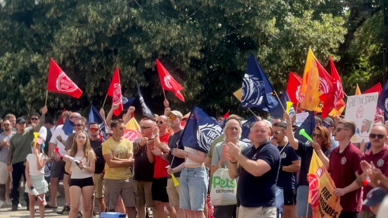 Firefighters protest potential cuts outside county hall