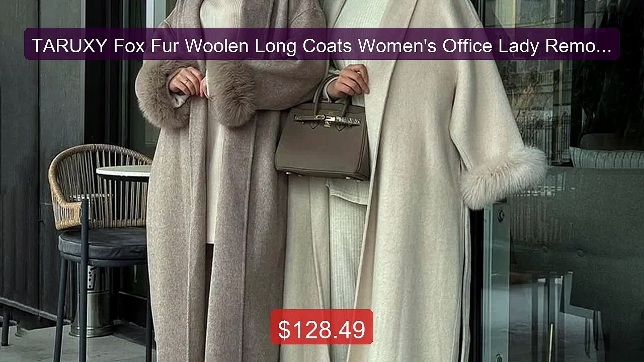 TARUXY Fox Fur Woolen Long Coats Women's Office...