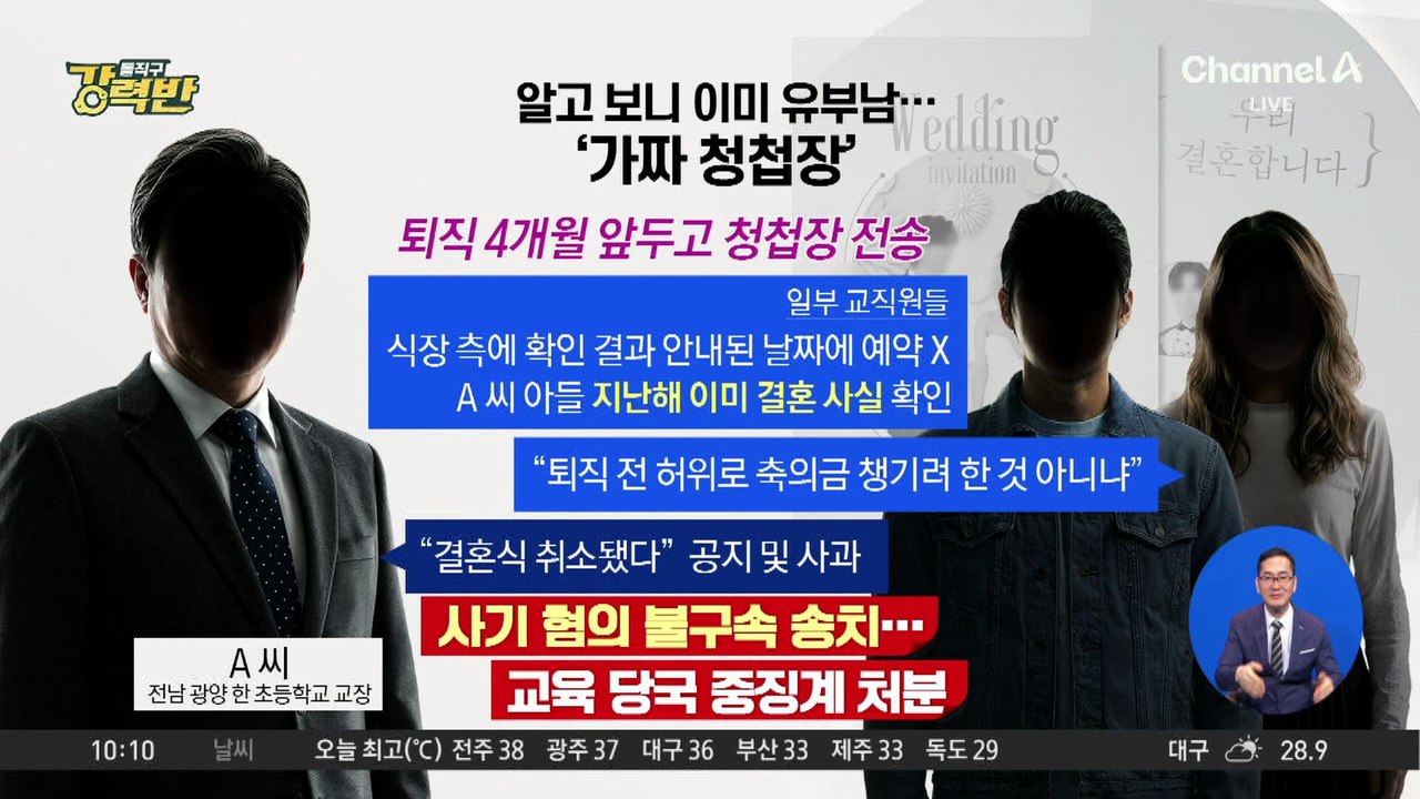 [돌직구 강력반]퇴직 앞두고 ‘가짜 청첩장’ 돌린 교장, 결국…