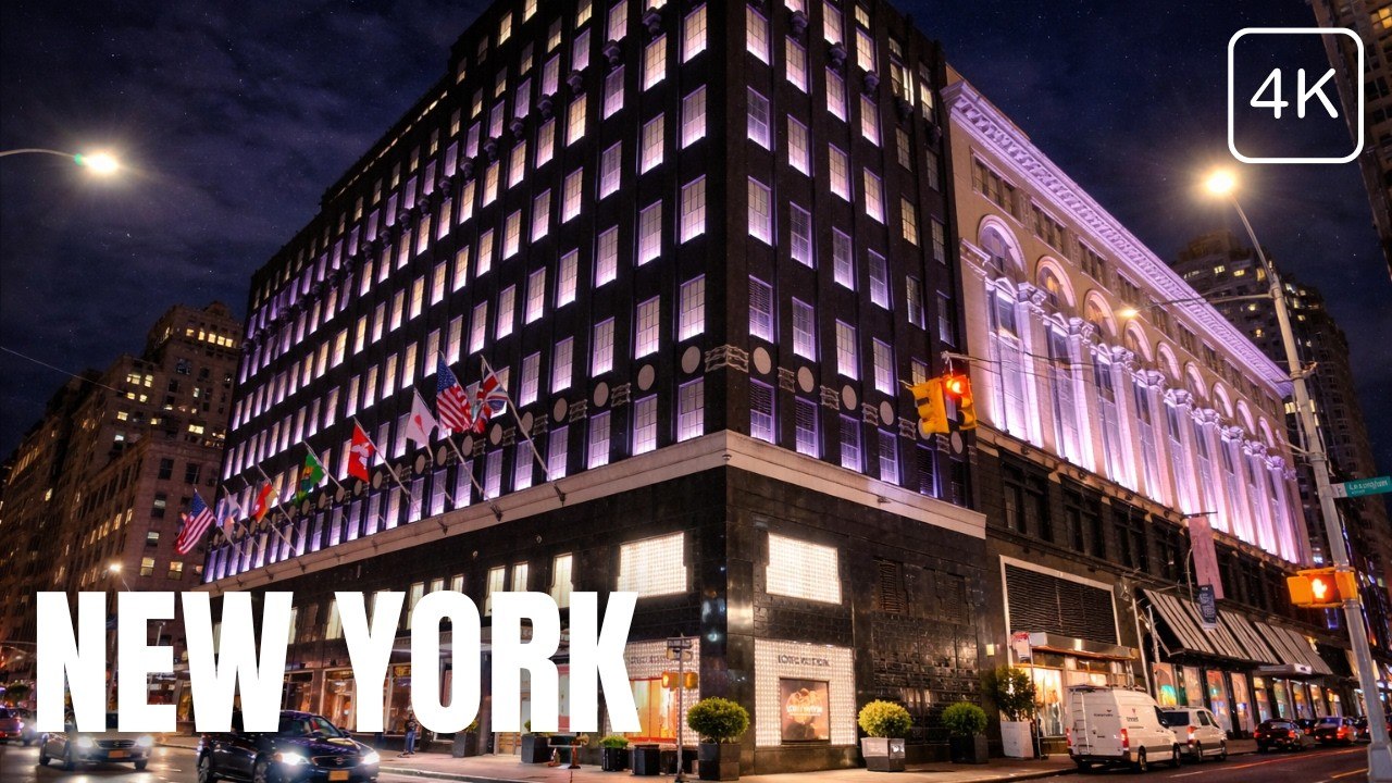 NYC walking tour 4K no talking winter night East Side Manhattan calm streets and city lights