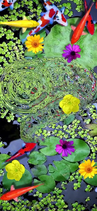 The pond was filled with the croaking of frogs, Pond Koi.