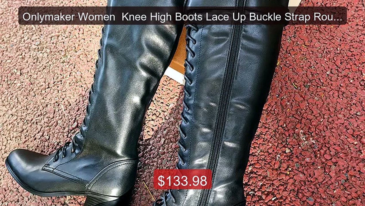 Onlymaker Women  Knee High Boots Lace Up Buckle Strap Round T... -- Amazing Value 2026 | Must Have!