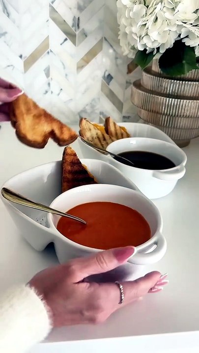 2-in-1 Ceramic Soup and Sandwich Bowl Set with Handle – White Serving Bowl for Tomato Soup, Grilled Cheese, Snacks & Breakfast – Modern Microwave and Dishwasher Safe