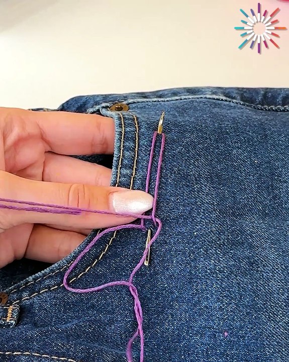 One stitch at a time for this jeans embroidery hack💜