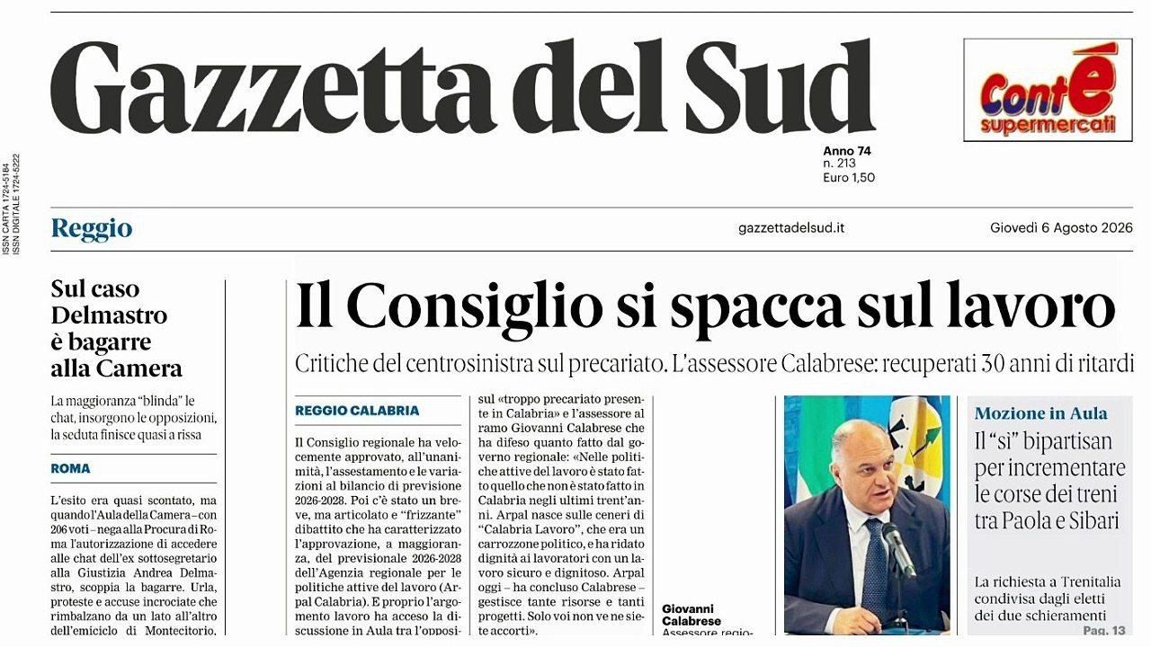 Rassegna stampa 06-08-2026 edizioni Calabria