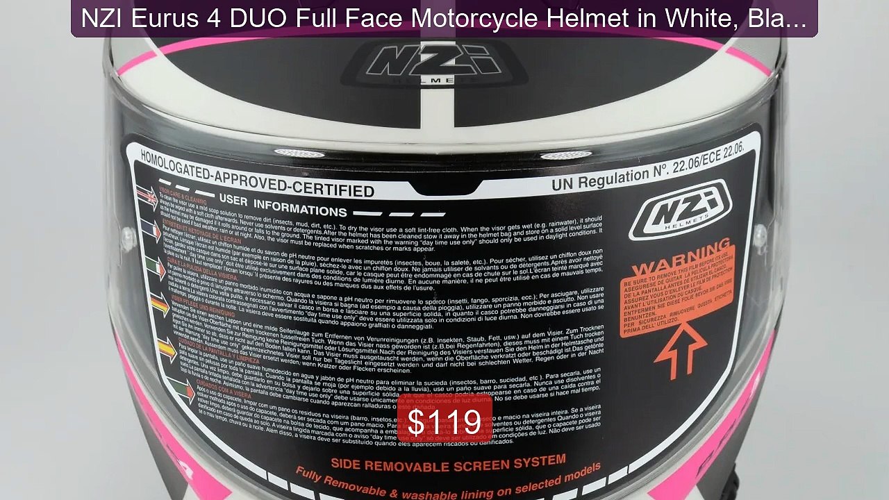 NZI Eurus 4 DUO Full Face Motorcycle Helmet in White, Black, and Pi... -- Top Rated 2026 | Buy Now!