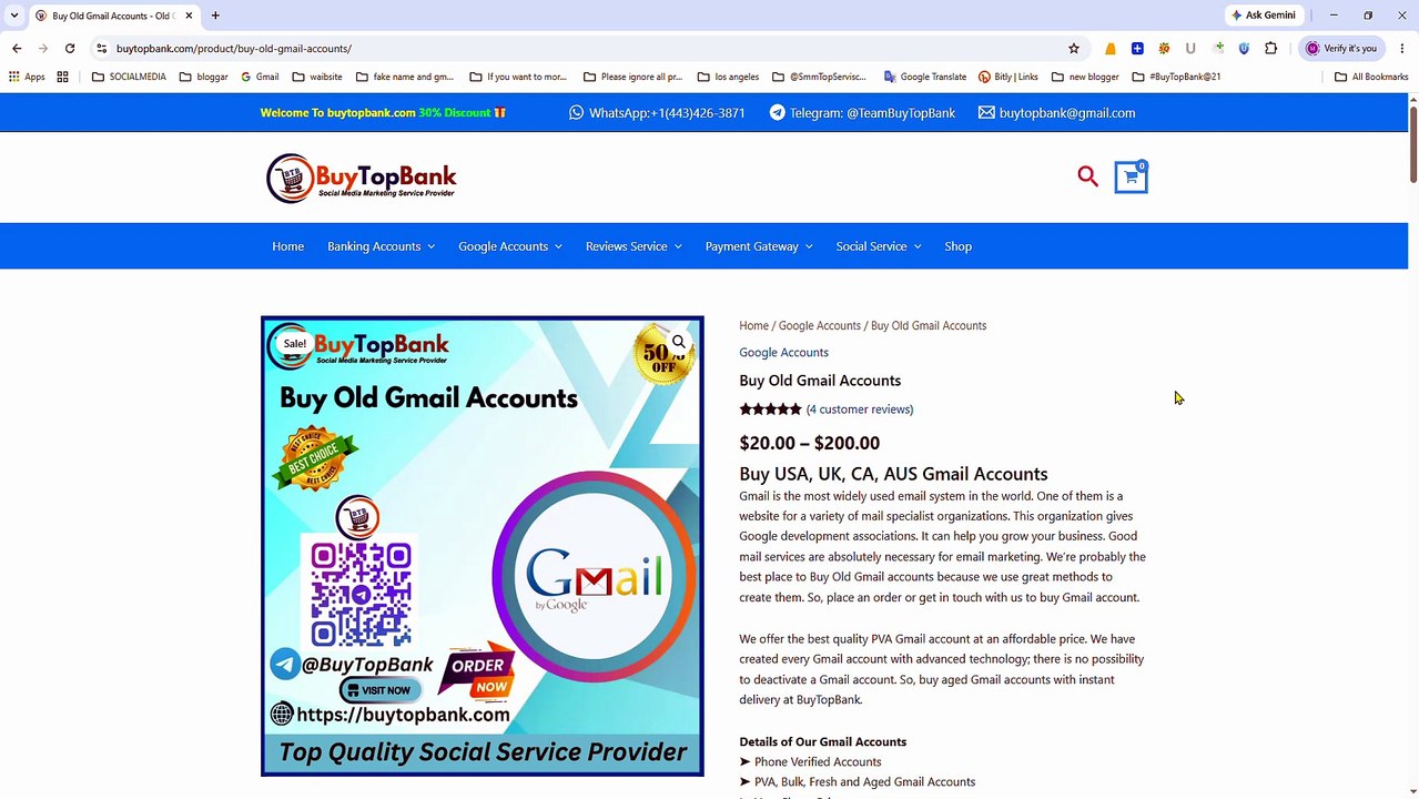 Buy Old Gmail Accounts - Old Or New, 100% PVA V...