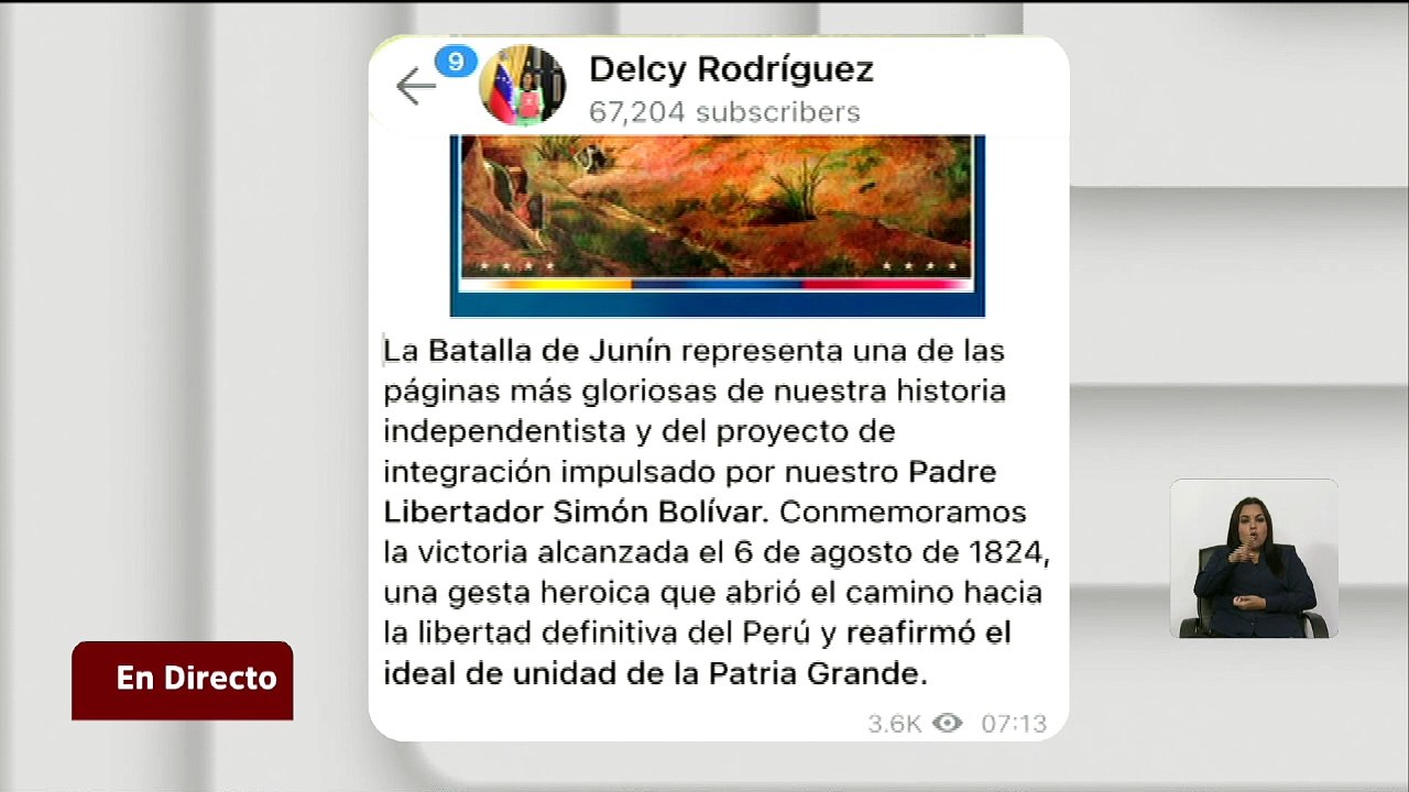 Pdta. Delcy Rodríguez conmemora la victoria en la Batalla de Junín