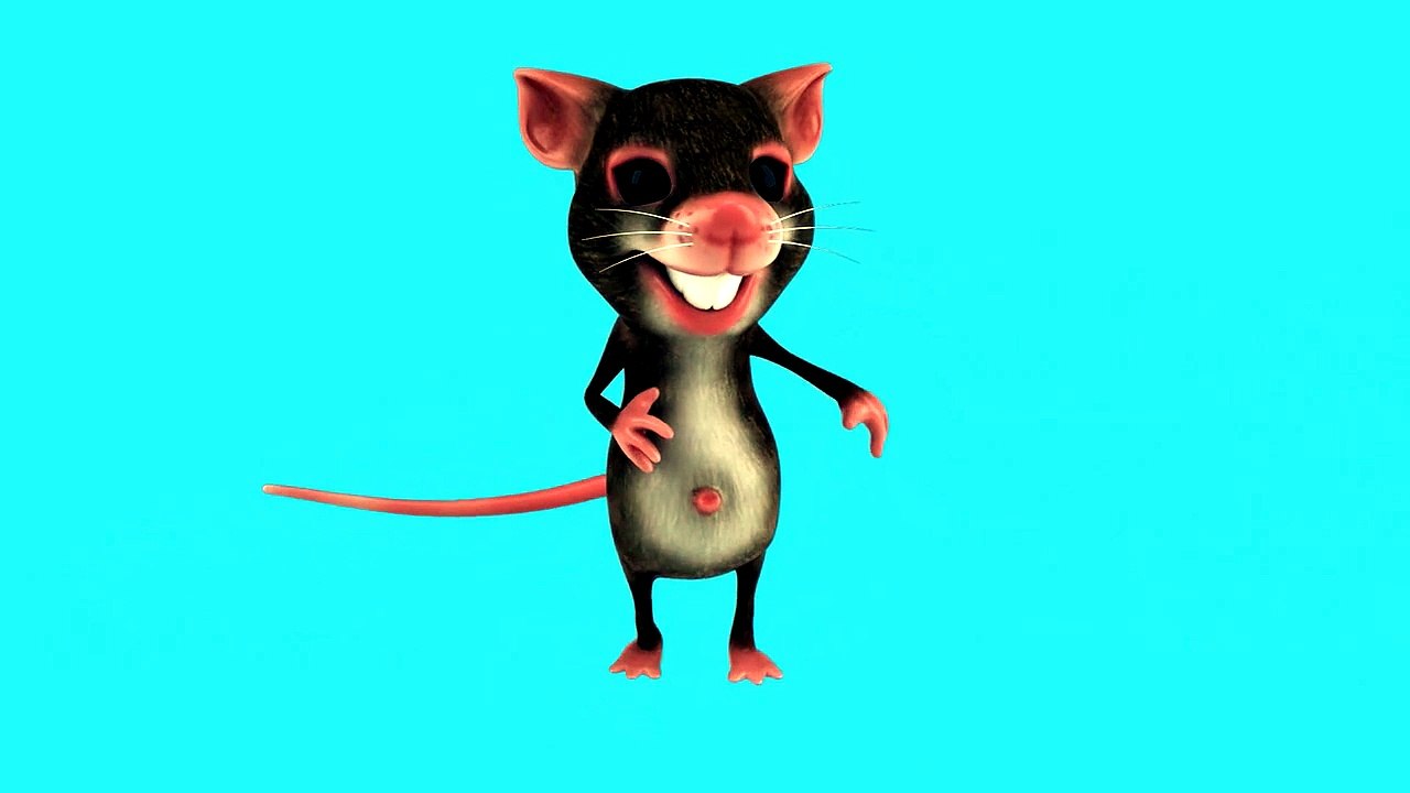 Cute 3D Cartoon Mouse Dancing Animation on Blue Background.