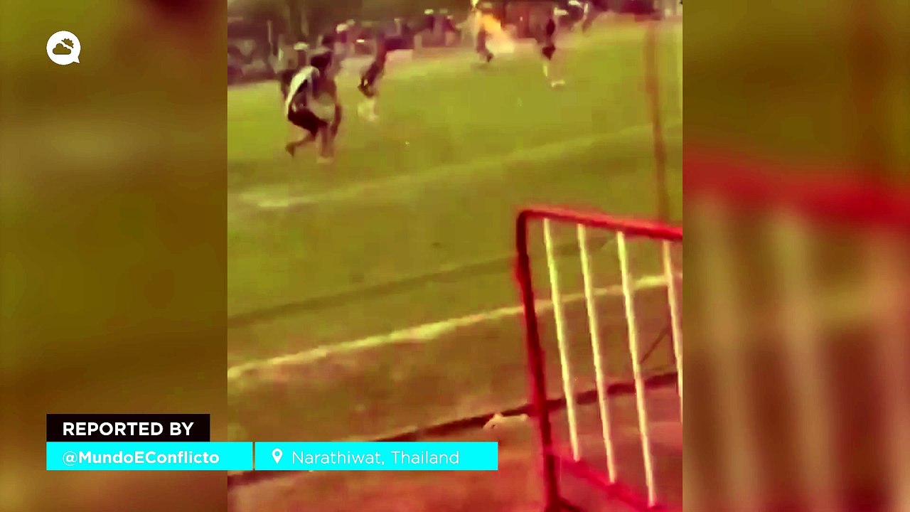 Lightning strike on a soccer field in Narathiwat, Thailand