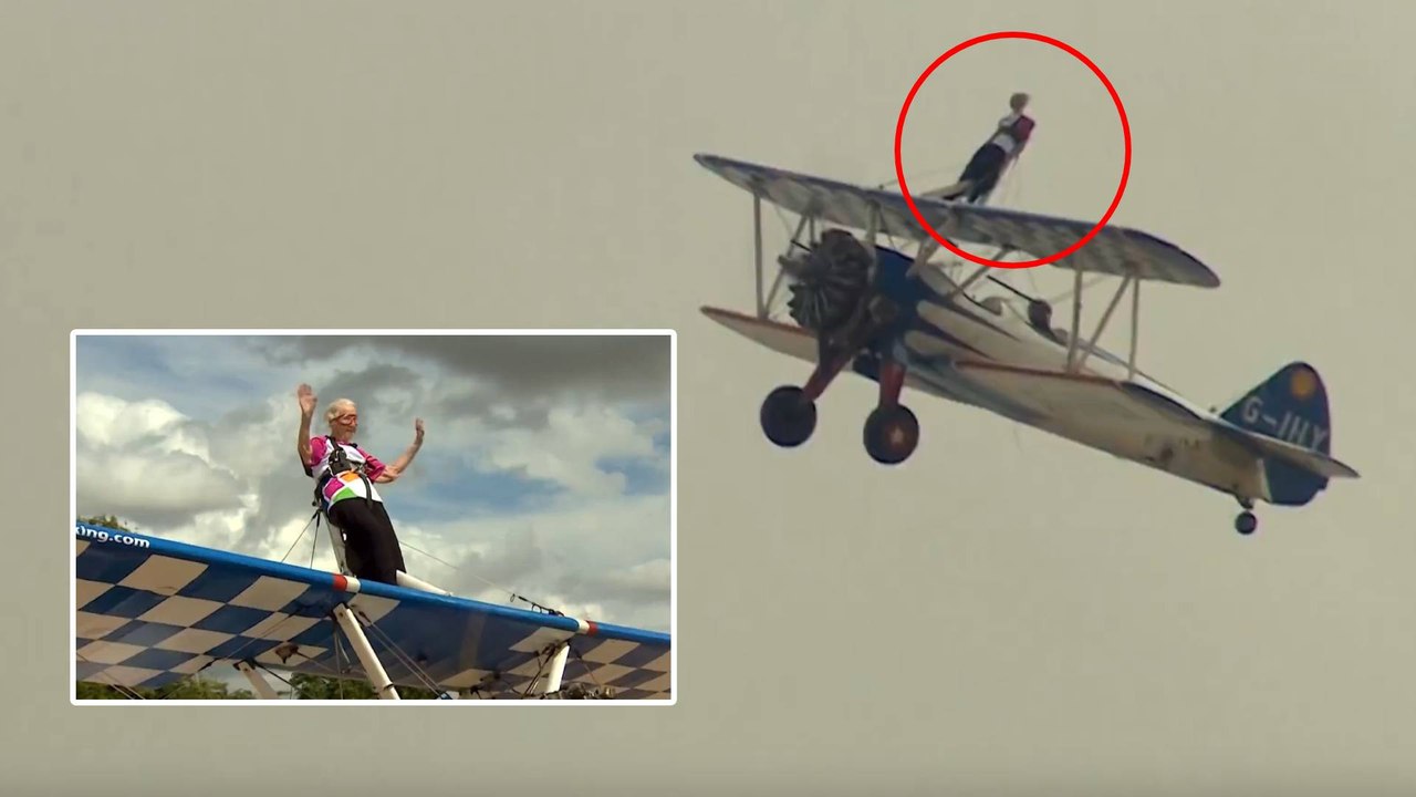 Abuela de 97 años rompe récord Guinness al volar sobre alas de una avioneta