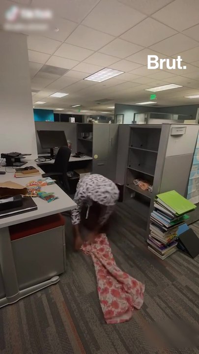To save money on rent, he moved into his cubicle