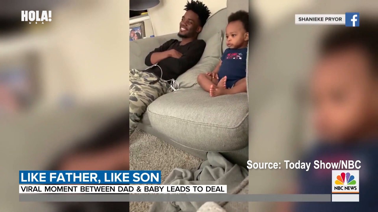 The babbling baby and his father make their first TV show appearance