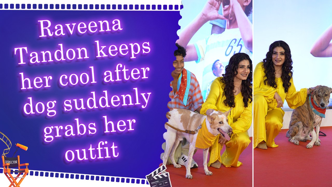 Raveena Tandon stays calm after excited dog grabs her outfit at 'Oh My Dog' film screening