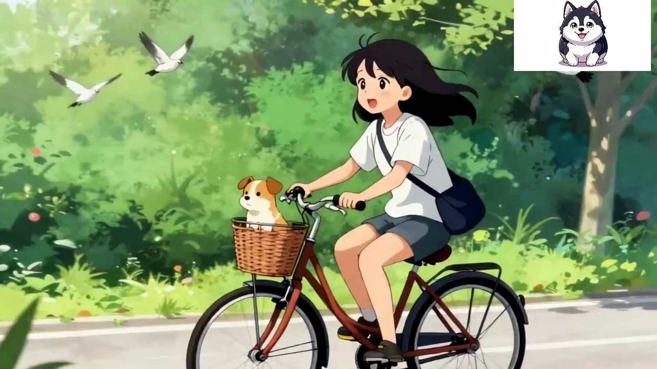 Lofi music relax and stress free a bike at the park with a cute dog