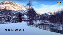 Fjords Norway Winter Walking Tour 4K HDR | Snowy Mountain Walk with Crunching Snow sound ⛰ ❄️