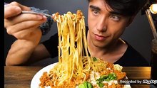 EATING VARIONS FOOD FROM SUPERMARKET