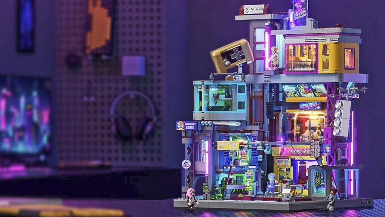 Ein cyberpunk-traum mit led-beleuchtung: game stack ist eins von lumibricks klemmbaustein-highlights
