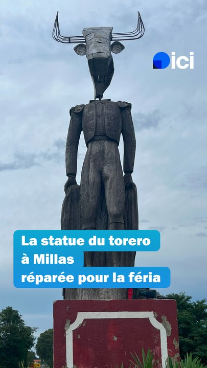 La statue du torero de Millas réparée avec une tête de taureau