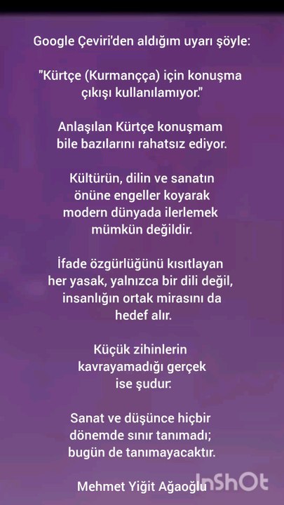 Google çeviriye Kürtçe yasak
