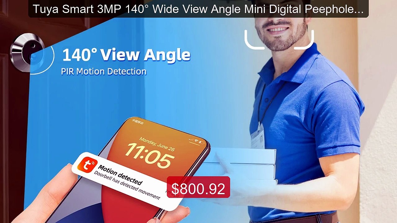 Tuya Smart 3MP 140° Wide View Angle Mini Digita...