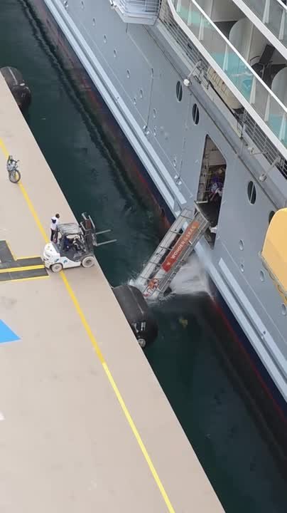 Boarding Ramp Gets Left Behind As Cruise Ship Departs