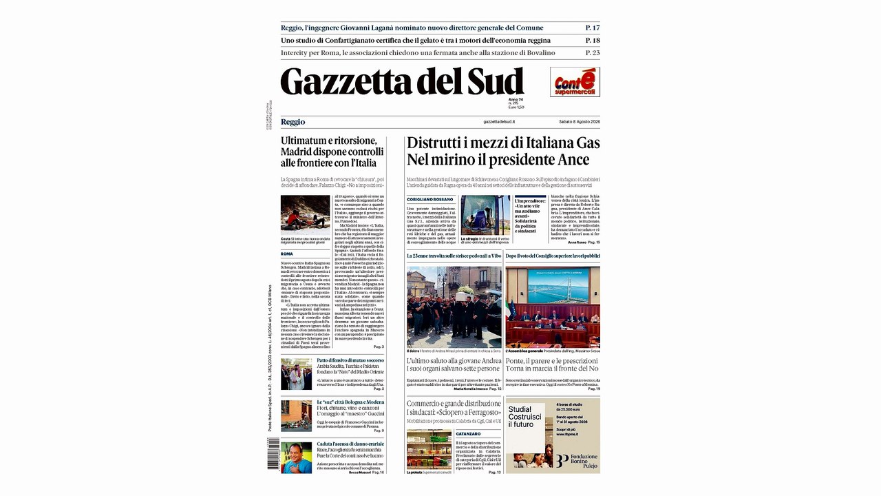 Rassegna stampa 08-08-2026 edizioni Calabria