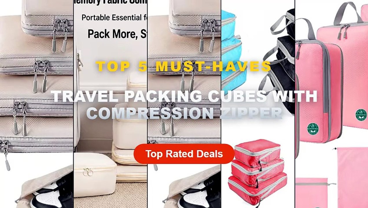Amazing Travel Packing Cubes With Compression Zipper You Need To See - 6Pcs Travel Compression Packing Cubes Set, Portab...