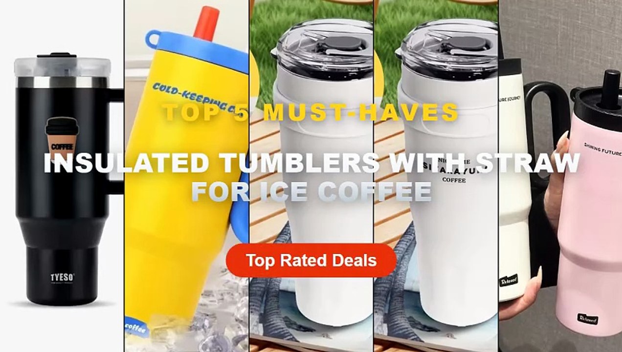 Top 5 Best Insulated Tumblers With Straw For Ice Coffee (Must Have!) - 720ML Stainless Steel Thermos Cup with Straw & Ha...