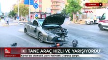 Kartal’da otomobil, park halindeki 3 araca çarptı
