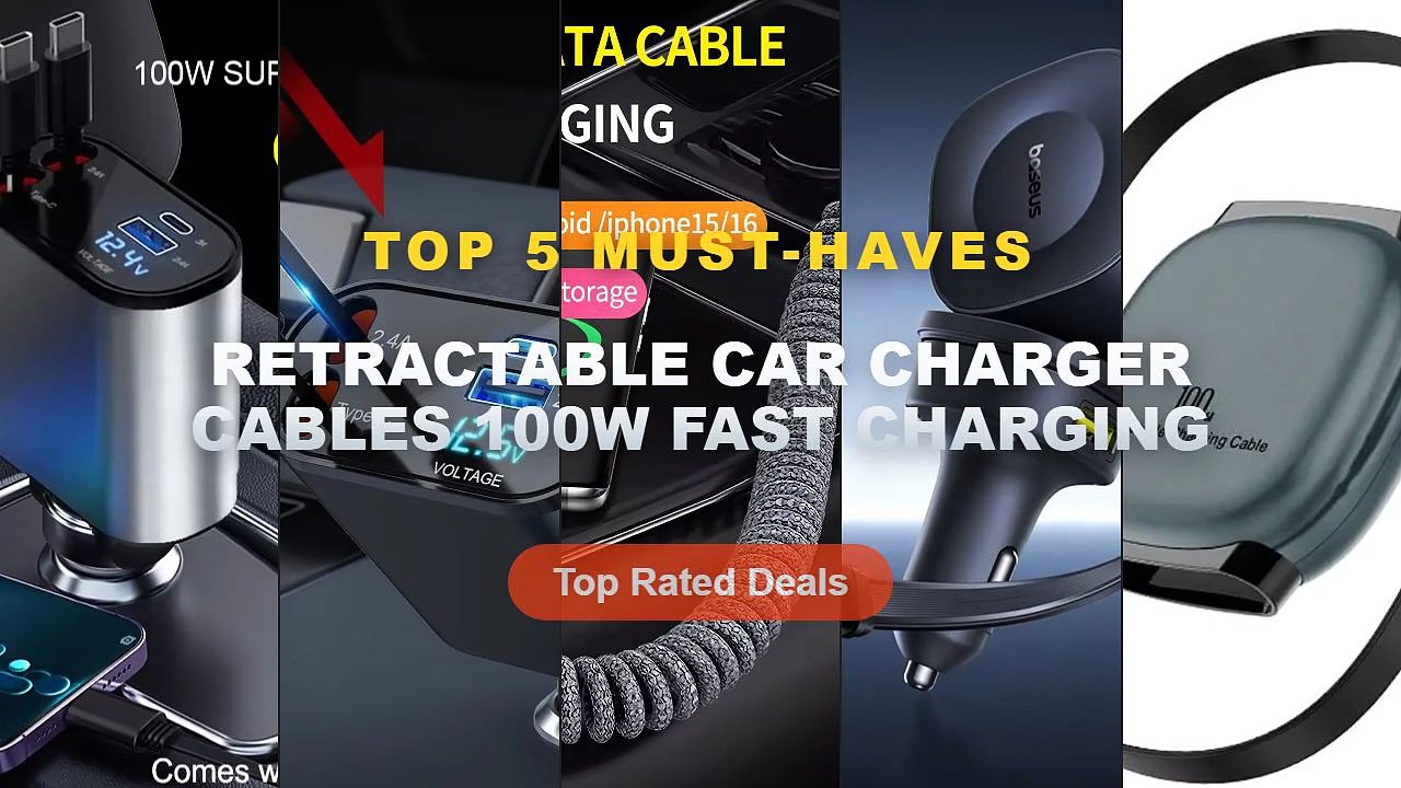 Retractable Car Charger Cables 100W Fast Chargi...