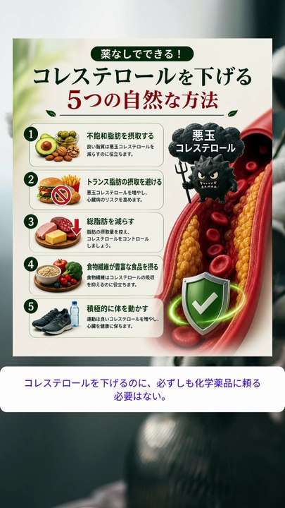 薬を使わずにコレステロール値を自然に下げる5つの方法をご紹介します