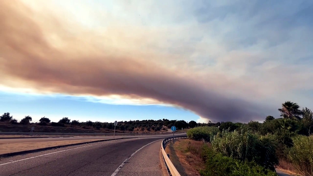 Gran columna de humo del incendio forestal de Niebla (Huelva)