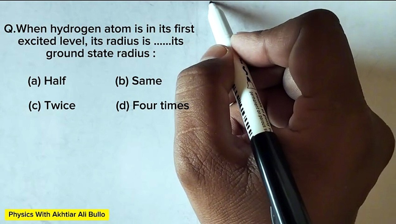 When hydrogen atom is in its first excited level, its radius is....its ground state radius