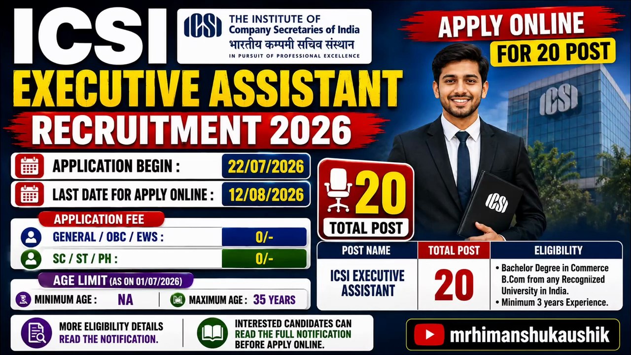 ICSI Executive Assistant Recruitment 2026 Apply...