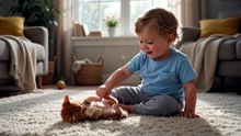 Adorable Baby and Orange Kitten Playing Together  Heartwarming Moments