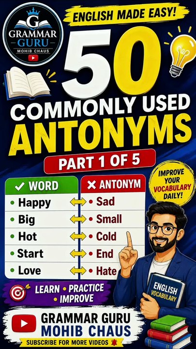 50 Common Antonyms You Must Know! 🔥 | English Vocabulary