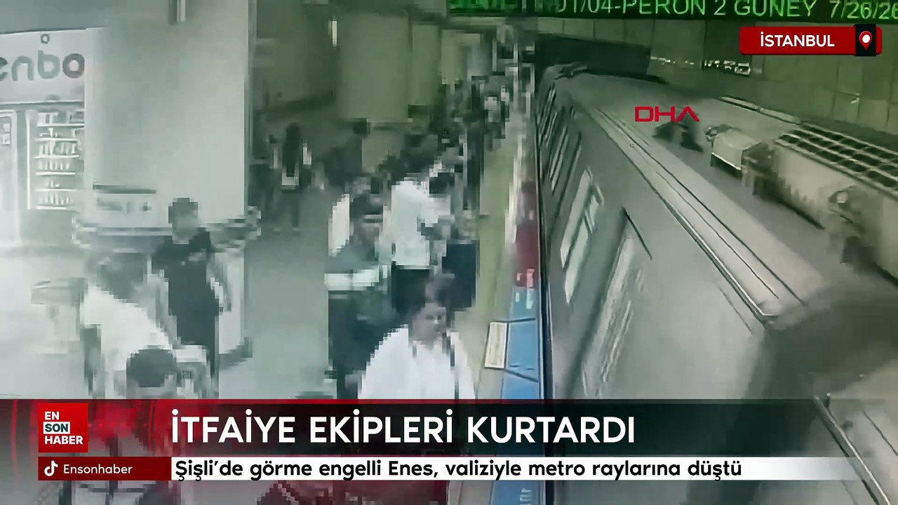 Şişli’de görme engelli Enes, valiziyle metro raylarına düştü
